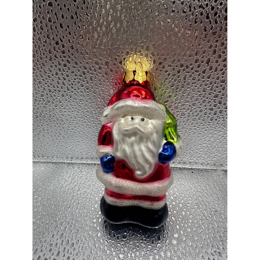 Vintage Blown Glass Santa Claus Ornament Red‎ Coat Glitter Trim Christmas